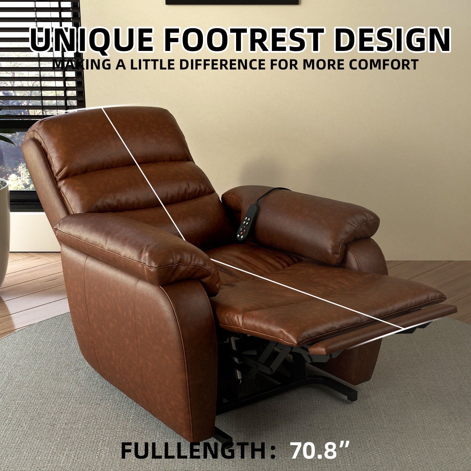 TOBILI Electric Large Power Lift Recliner with Massage and Heat PU Brown