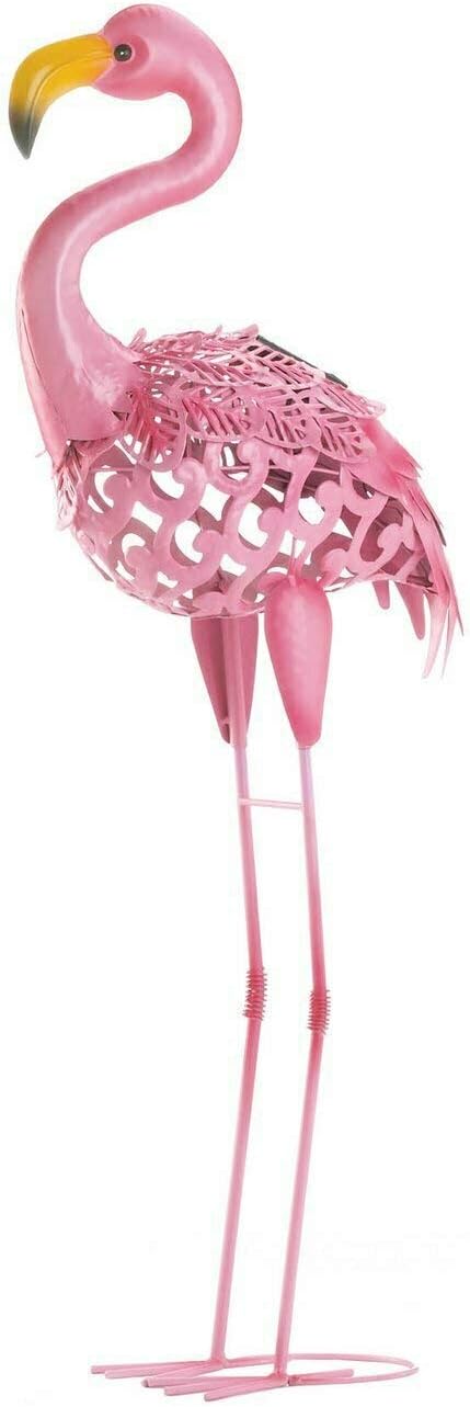 Solar Lighted Metal Flamingo Yard Art, Standing