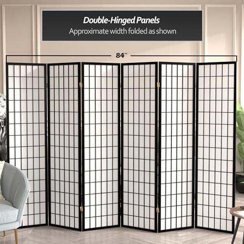 Red Lantern 6 ft. Tall Window Pane Shoji Screen-Natural-4 Panels Room Divider