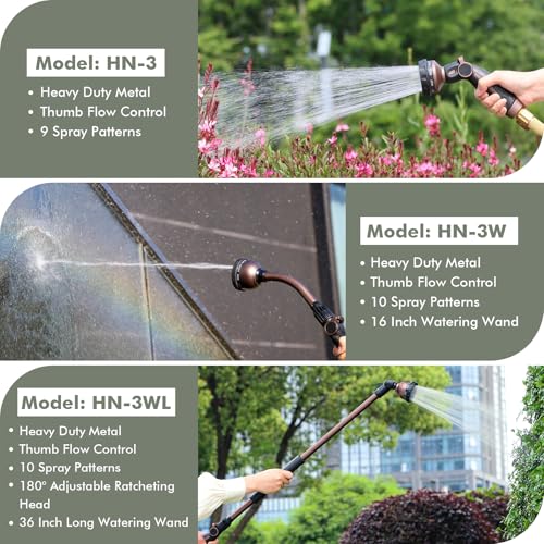 RESTMO Watering Wand Heavy Duty, Metal Garden Hose Wand with 10 Spray Patterns, 15-Inch Long Hose Nozzle Sprayer with Thumb Flow Control, Ideal to Water Hanging Baskets and Shrubs