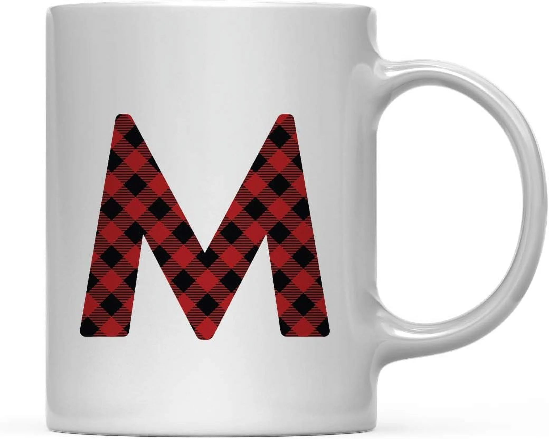 Hot Chocolate Coffee Mug Gift, Buffalo Lumberjack Red Plaid Initial Letter M, 1-Pack, Includes Gift Box, Christmas Holiday Present Ideas