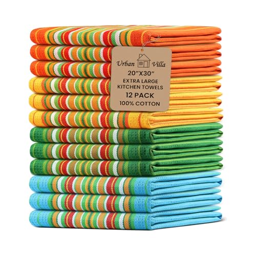 Urban Villa Christmas Kitchen Towels Pine Cone Print Multi Color, Premium Quality,100% Cotton Dish Towels Mitered Corners (Size: 20X30 Inch), Highly Absorbent Bar Towels & Tea Towels - (Set of 6)