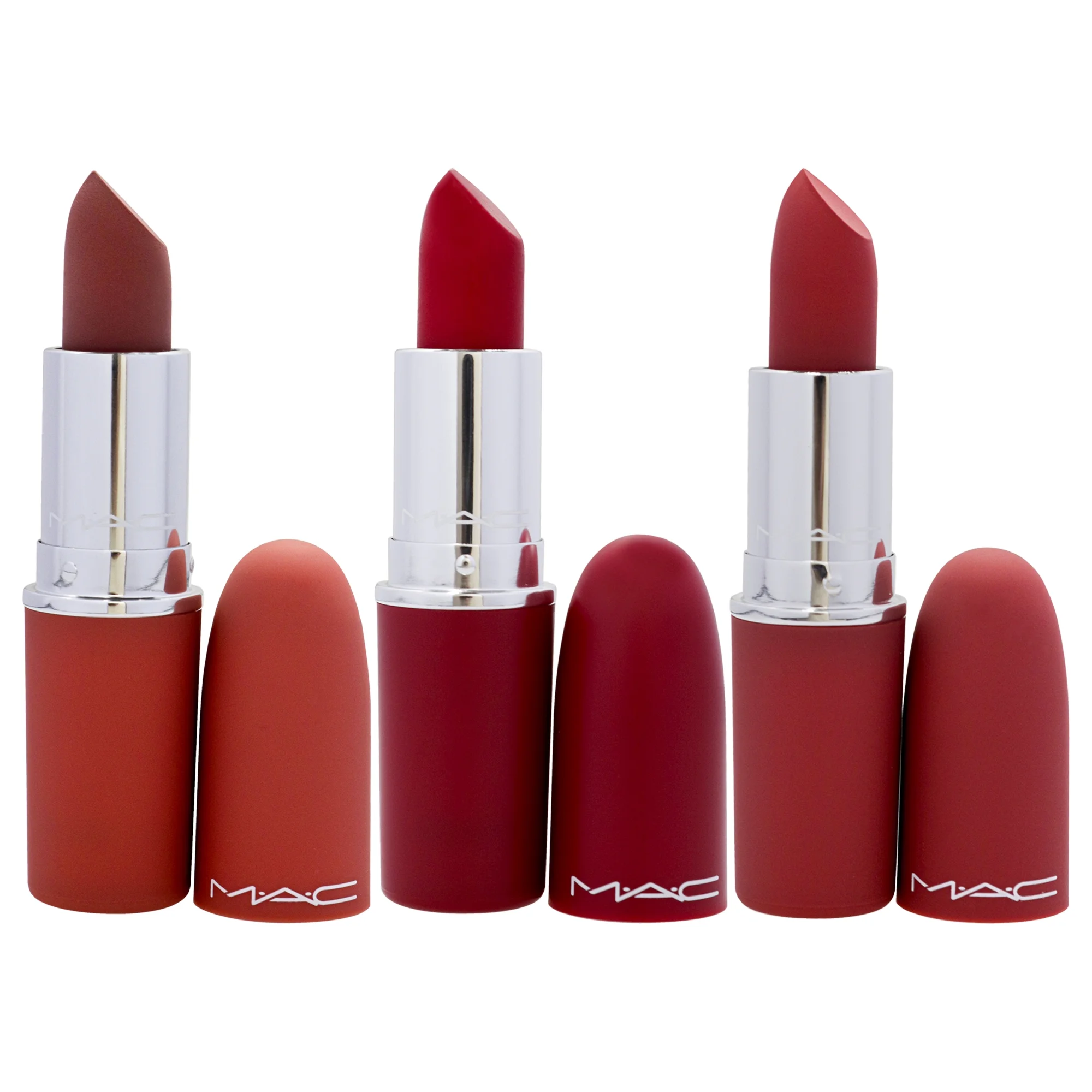 MAC Hail To The Chic Lipstick Trio , 3 Pc 0.10oz Powder Kiss Lipstick - 931 Teddy, 0.10oz Powder Kiss Lipstick - 923 Stay Curious, 0.10oz Retro Matte Lipstick - 707 Rudy Woo