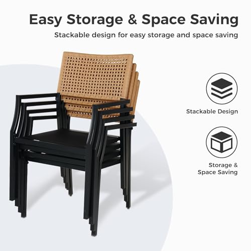 Grand patio Outdoor Dining Chair Set of 4, 4 Pieces Patio Dining Chairs, Stackable Wicker Chairs Set with Cushions Armrest for Restaurant, Outdoor, Garden, Porch, Lawn and Poolside