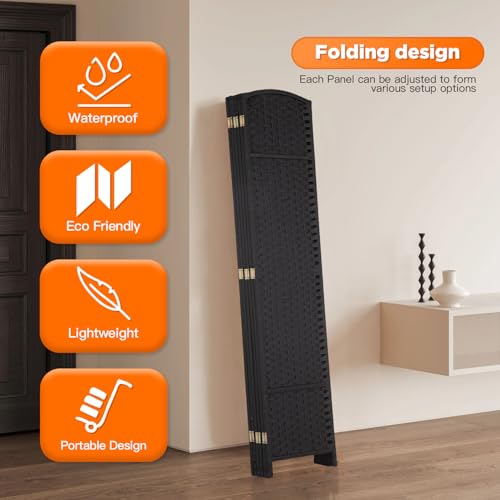 Room Divider 4 Panel Screen 5.6 Ft Tall Partition Room Dividers Brown Privacy Screens Folding Room Separation Free Standing Waterproof Wood Frame Wall Divider