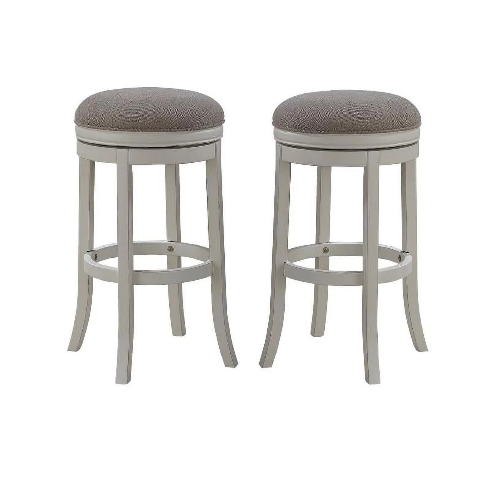 Home Square 2 Piece Backless Wood Bar Stool Set in Distressed Antique White
