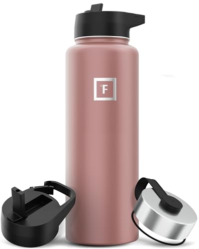 IRON °FLASK Camping & Hiking Hydration Flask with 3 Lids - Stainless Steel, Double Walled & Vacuum Insulated Water Bottle - Leak Proof & BPA Free (Midnight Black, Straw - 40 oz)