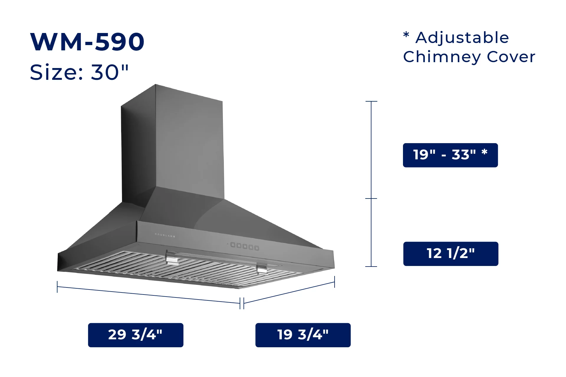 Hauslane WM-590BSS-30 30 in. Convertible Wall-Mounted Range Hood, Black Stainless Steel