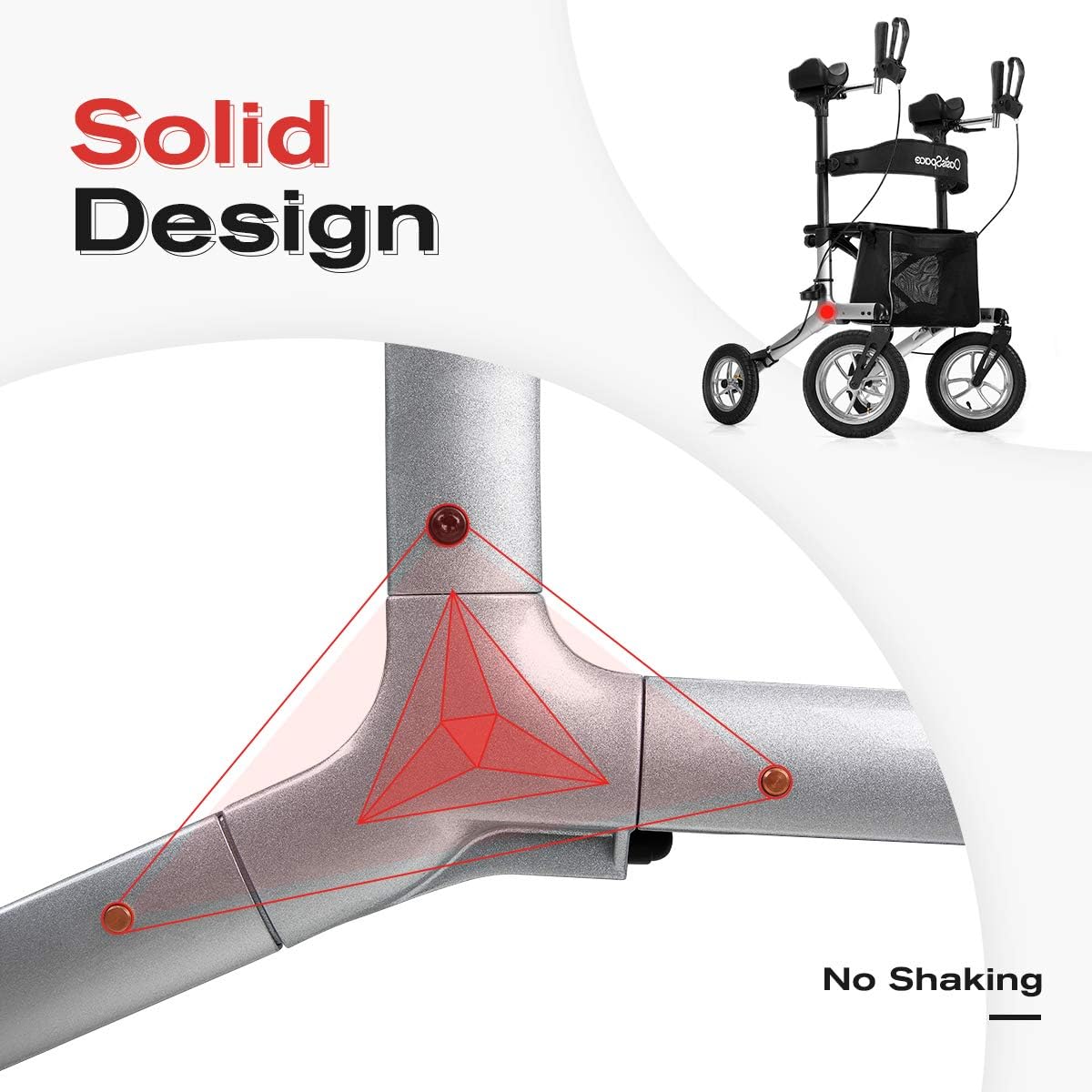 OasisSpace Upright Walker with 12” Pneumatic Wheel and Padded Bath Seat with 6 Height Adjustable Tube