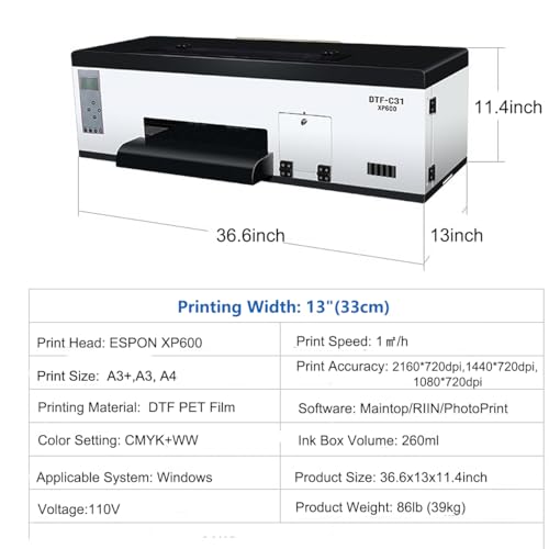 DTF Printer Machine - with XP600 Printhead, Faster Speed Higher Resolution 5760 * 1440dpi, T Shirt Printer DTF Transfer Machine with Roll Feeder, White Ink Mixing System (L8050)