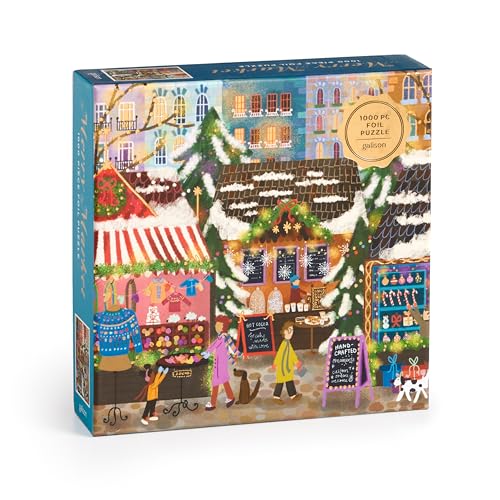 Galison Winter Lights Foil Puzzle, 500 Pieces, 20” x 20” – Holiday Jigsaw Puzzle Featuring a Festive City Scene by Joy Laforme – Thick, Sturdy Pieces, Challenging Family Activity, Great Gift Idea