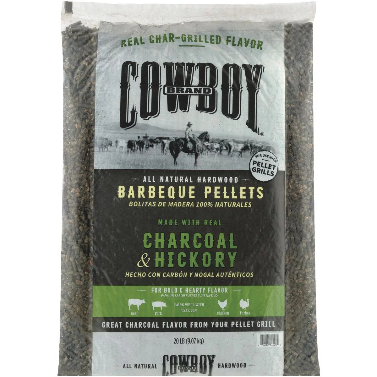 Cowboy 20LB Charcoal and Hickory Wood Pellets