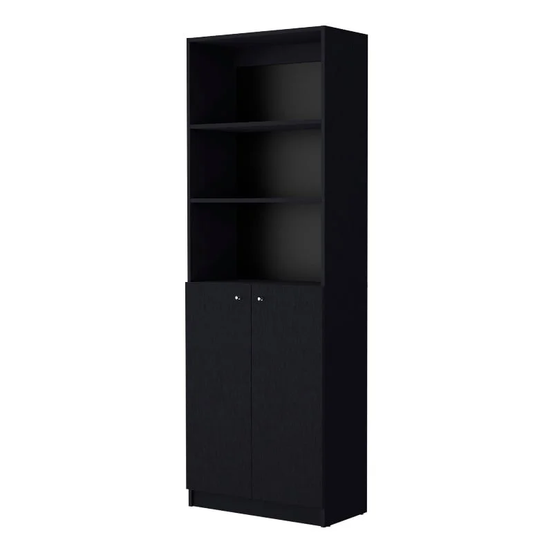 Home Square 2 Door Engineered Wood Bookcase in Black - Set of 2