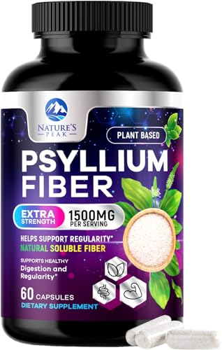 Psyllium Husk Powder Caps 1500mg - Non-GMO, Natural Soluble Fiber for Daily Digestive Health & Regularity Support, Vegan Psyllium Fiber Supplement with Plant Based Fiber, Sugar Free - 120 Capsules