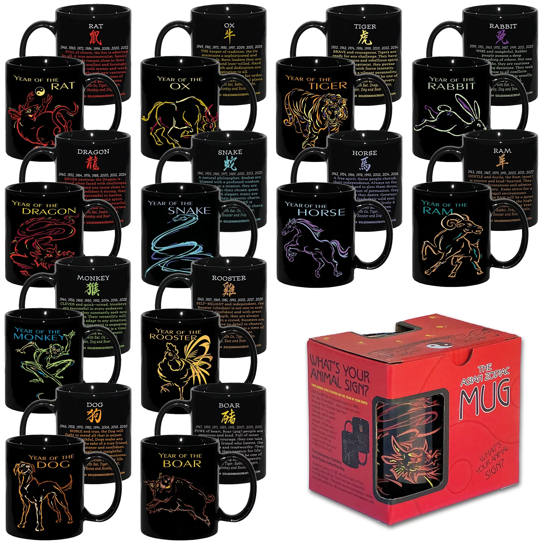 Chinese New Year of the RABBIT, Zodiac Horoscope, 3 PIECE MUG GIFT SET