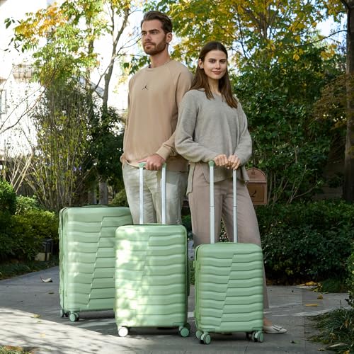Lightweight Luggage with Spinner Wheels & YKK Zipper, 3-Piece Travel Suitcase ABS+PC Hardshell Luggage Set with TSA Lock, Light Avocado Green (20+24+28 inch)