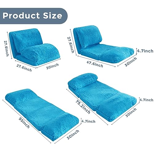 MAXYOYO Bean Bag Bed Floor Bed, Faux Fur Floor Sofa Floor Chairs for Adults, Folding Sofa Bed Foam Filling Wall Couch Sleeper Chairs Single Size Floor Mattress, Coffee, 30x95 Inch