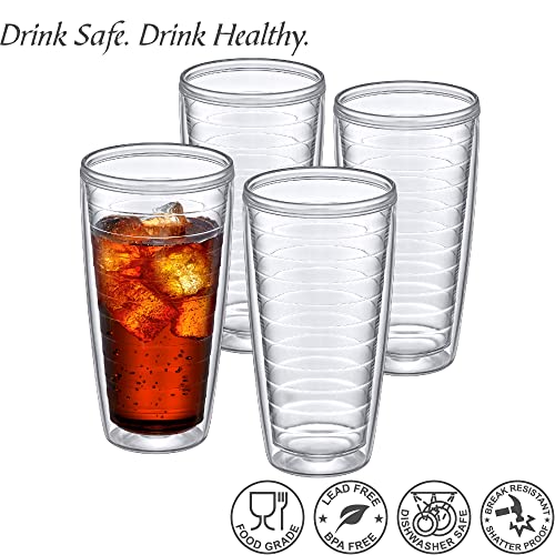 Amazing Abby - Alaska - 24-Ounce Insulated Plastic Tumblers (Set of 4), Double-Wall Plastic Drinking Glasses, All-Clear Reusable Plastic Cups, BPA-Free, Shatter-Proof, Dishwasher-Safe