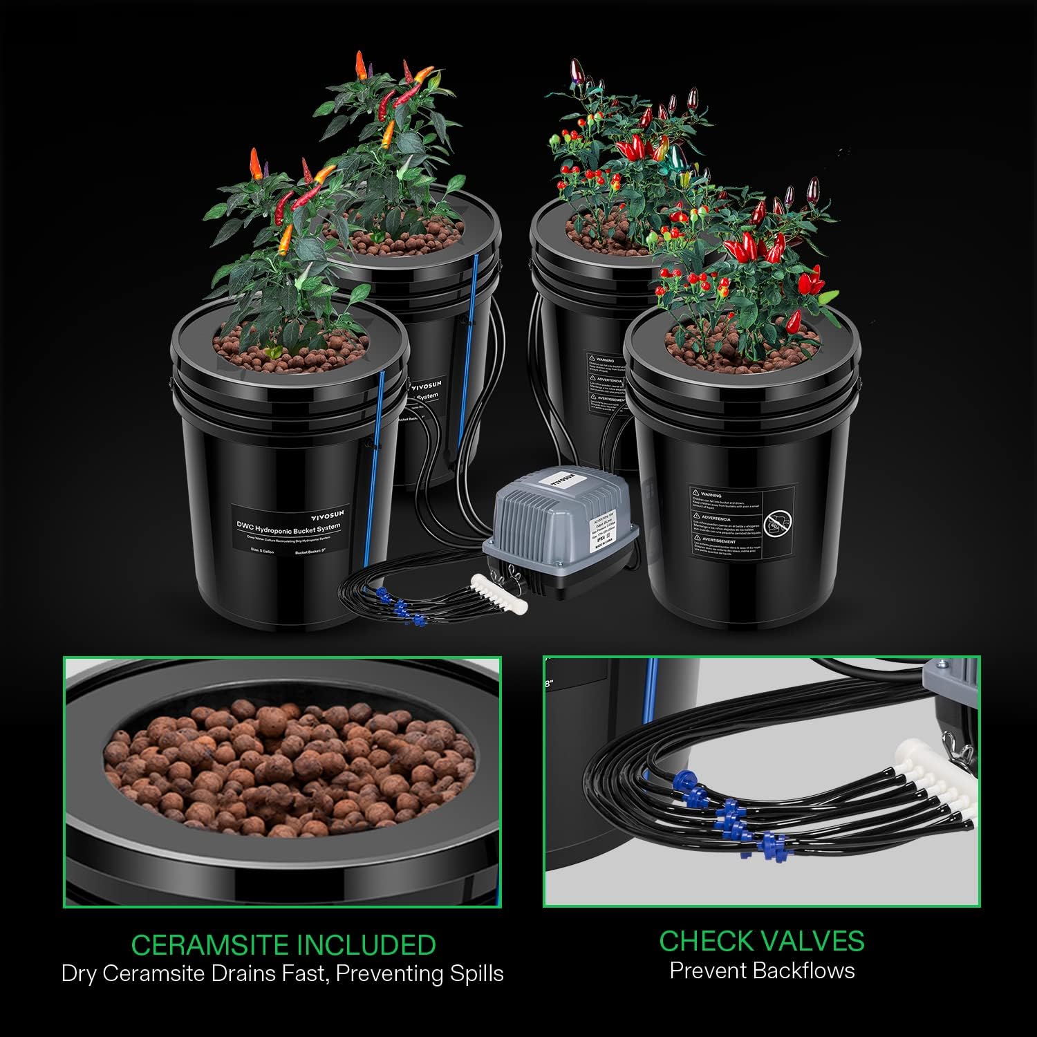 VIVOSUN DWC Hydroponics Grow System, 5-Gallon Deep Water Culture, and Hydroponics Growing System 108 Plant Sites, 3 Layers 12 Food-Grade PVC-U Pipes Gardening System Grow Kit