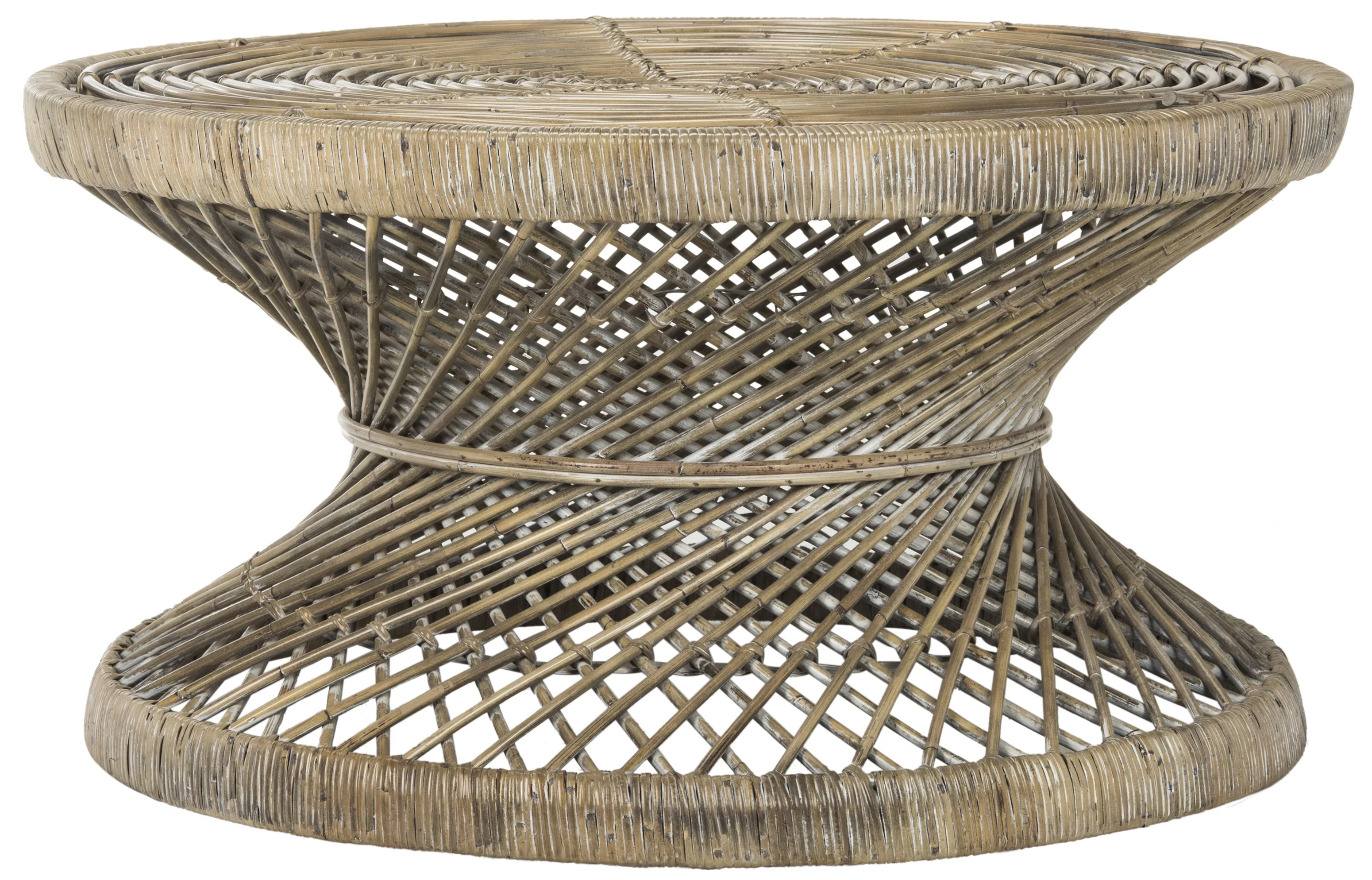 SAFAVIEH Grimson Round Large Bowed Wicker Coffee Table, Grey White Wash