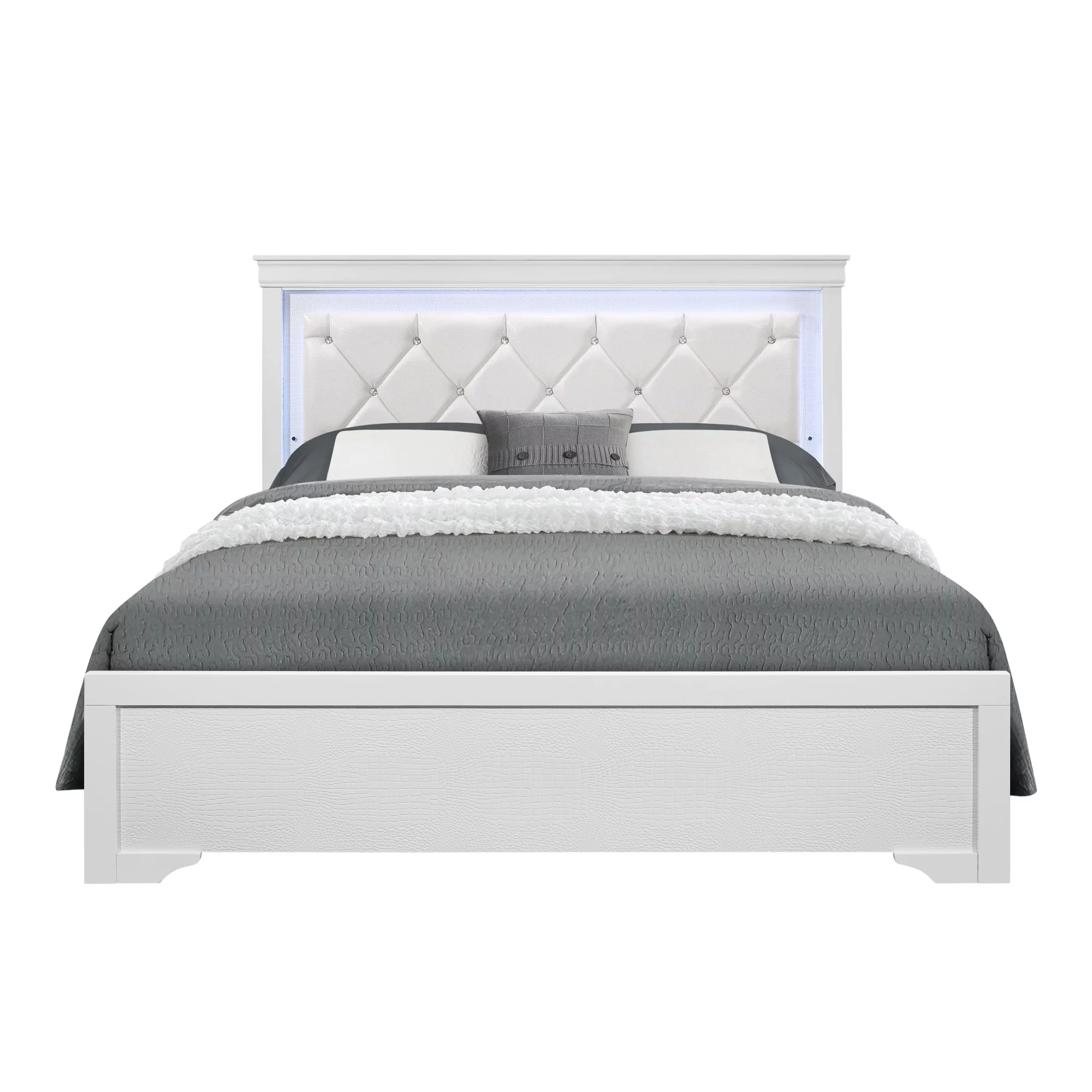 Global Furniture USA Pompei Metallic White King Bed w/ LED Light