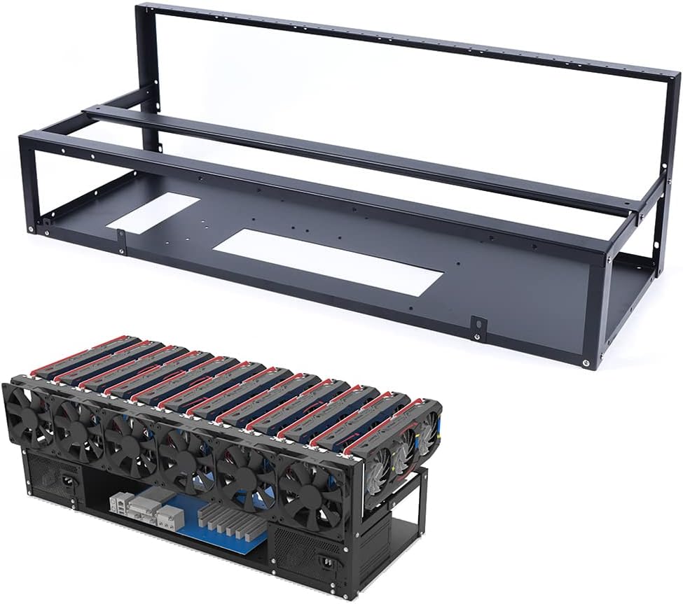 ITX (17 x 17cm) ATX MATX PC Motherboard Case Frame, Open Bare Metal Air Water Cooling Fan Stand Chassic Test Bench Vertical Rack Computer Board Overclocking Heat Dissipation(Vertical Black)