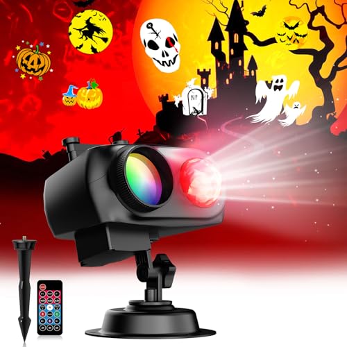 2025 Upgraded Halloween Projector Lights Christmas Outdoor Decor, 10HD Slides & 10 Colors Ocean Wave Holiday Projector Light with Remote Control, 2-in-1 Waterproof Halloween Projector Lights for Party