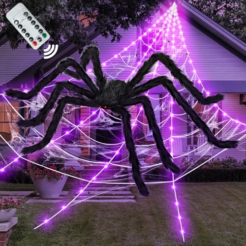 Halloween Decorations Outdoor and Indoor,250 LED Halloween Spider Web Light Decorations with 59