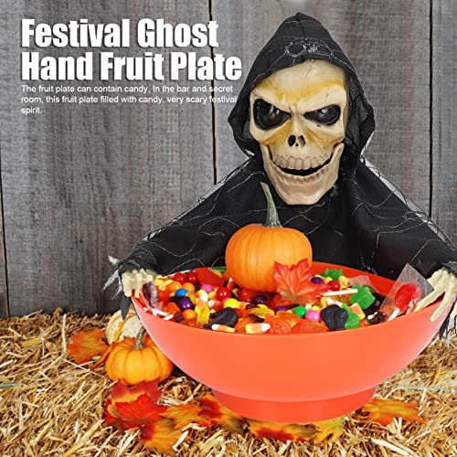 Halloween Candy Bowl, Halloween Animated Skeleton Candy Dish with Motion Activated, Screaming Skull Candy Holder Halloween Decor with Light Up Eyes and Creepy Sound for Trick or Treat
