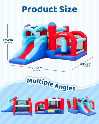 Bounce House, Bouncy House with Slide, Indoor Outdoor Inflatable Bounce House for Kids, Bounce Castle with Jumping House, Ball Pit, Basketball Hoop and Target Balls