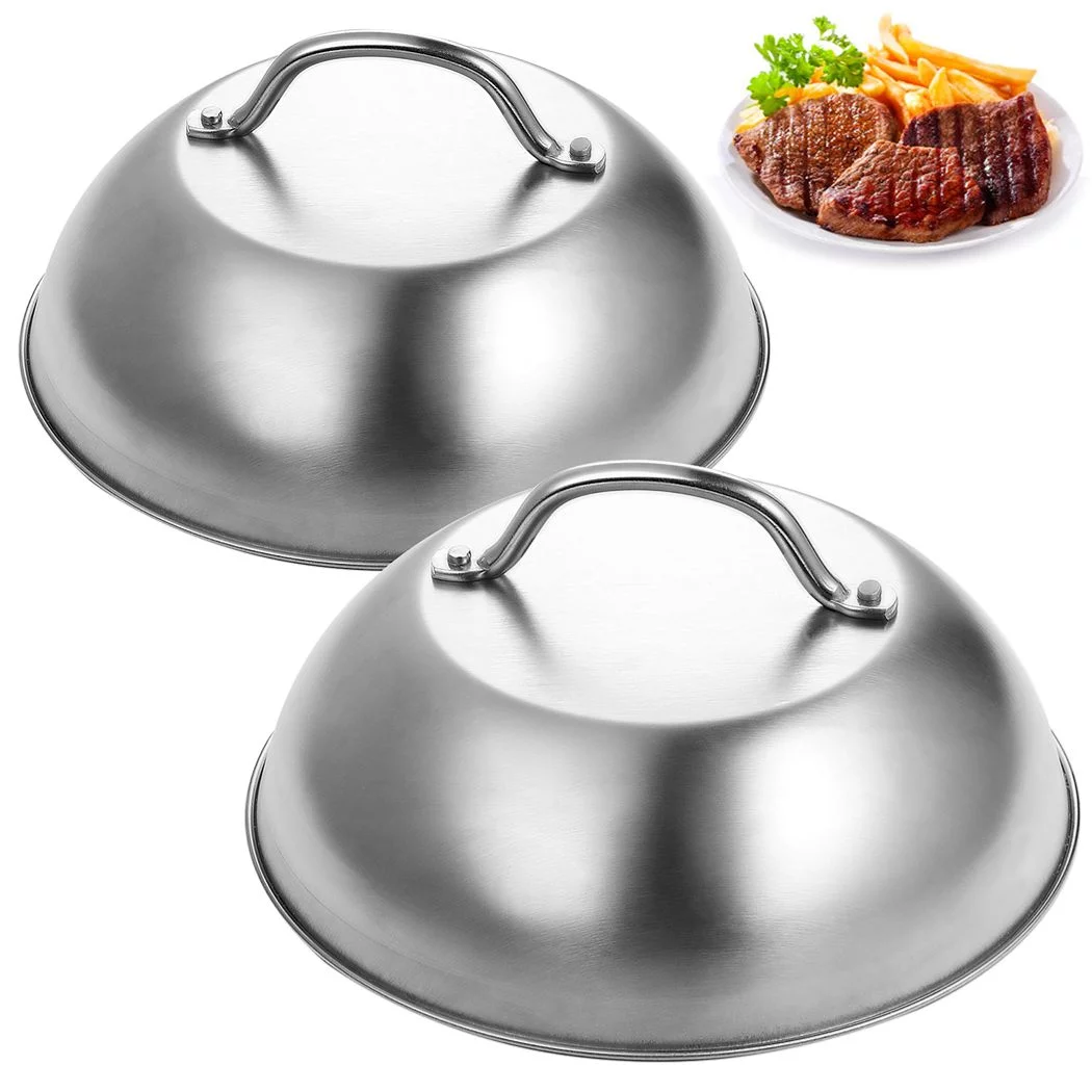 Basting Cover, 2PCS Stainless Steel Cheese Melting Domes, Round Basting Cover with Scald-Proof Handle for Griddle Grill, Steaming Cover for Cooking Hamburgers Steaks Bacon