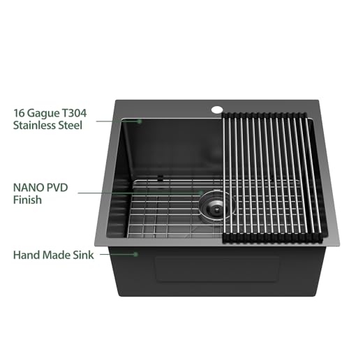 25 Inch Utility Laundry Sink Drop In 16 Gauge Stainless Steel Single Bowl Laundry Room Sink Laundry & Utility Room Kitchen Sinks 25