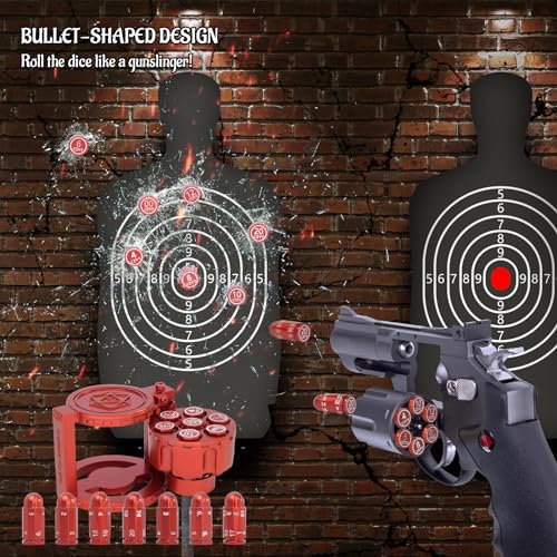 Metal Polyhedral Bullet Dice Set of 7 with Spinning Revolver Cylinder Container - Cyberpunk Style Dice for Warhammer 40K, D&D, Sci-Fi, War, or Crime Theme Tabletop Games (Blue)