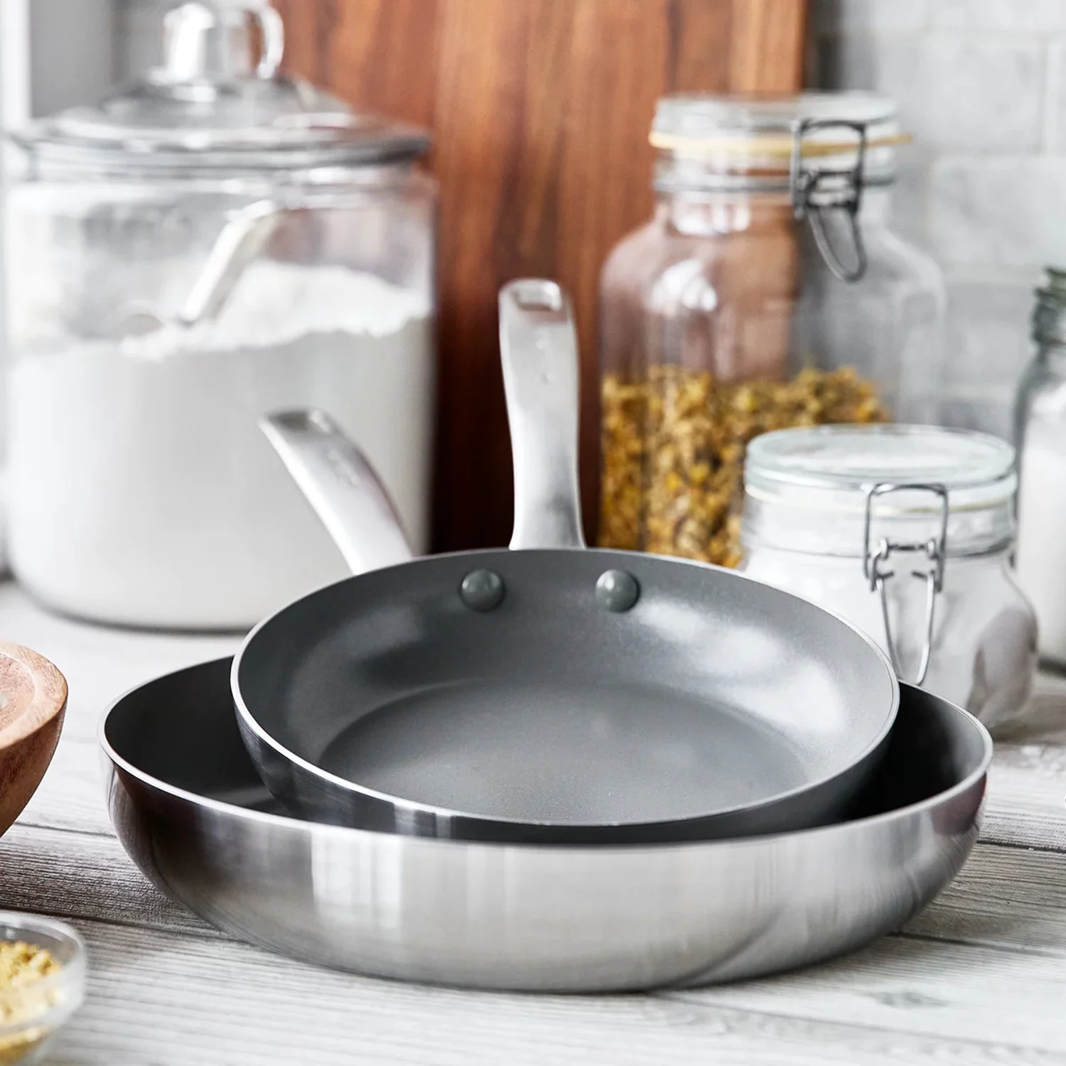 GreenPan Chatham Tri-Ply Stainless Steel Healthy Ceramic Nonstick, 2 Piece Frypan Set, 8