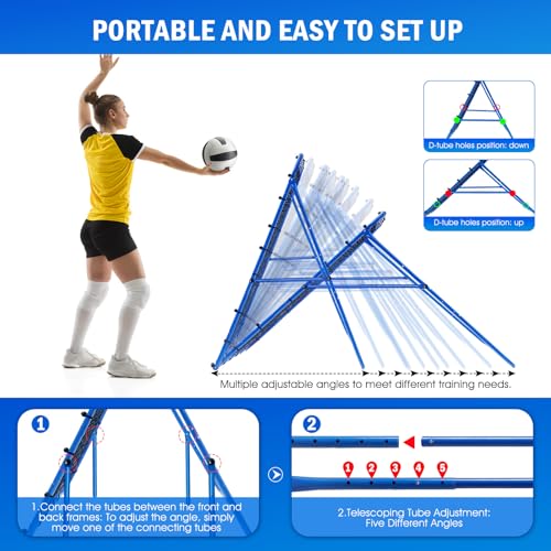 4x4FT Volleyball Rebounder Net, Soccer Rebounder Pitchback Net with 2 x 6-Angle Quick Adjustments, Target Ribbon for Precision, Easy Quick Setup,Ideal for Baseball Softball and Sport Training