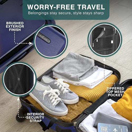 22 Inch Carry On Luggage 22x14x9 Airline Approved, Carry On Suitcase with Wheels, Hard-shell Carry-on Luggage, Durable Luggage Carry-On, Black Small Suitcase with Cosmetic Case