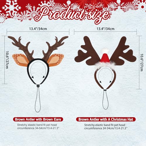 BWOGUE Dog Christmas Elk Reindeer Antlers Headbands Set Pet Christmas Costume Accessories Headwear for Medium Large Dogs