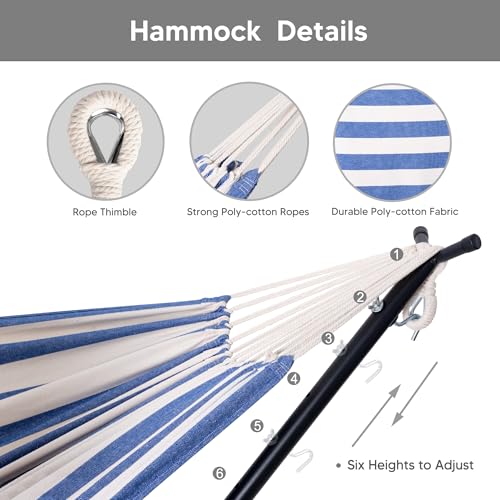 SUNCREAT 2-in-1 Hammocks Hammock Chair with Stand, 475 lbs Capacity, Heavy Duty Two Person Hammock with Stand, Patent Pending, Blue Stripe