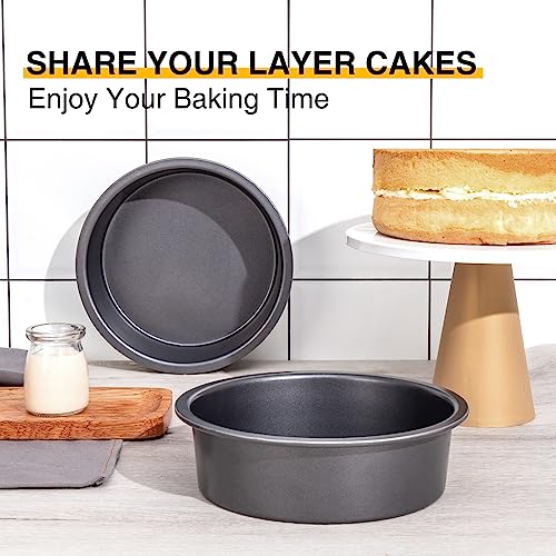 HONGBAKE 8x8 Cake Baking Pan Set, Nonstick Square Brownie Pans with Wider Grips, 2 Pieces, Heavy Duty, Grey