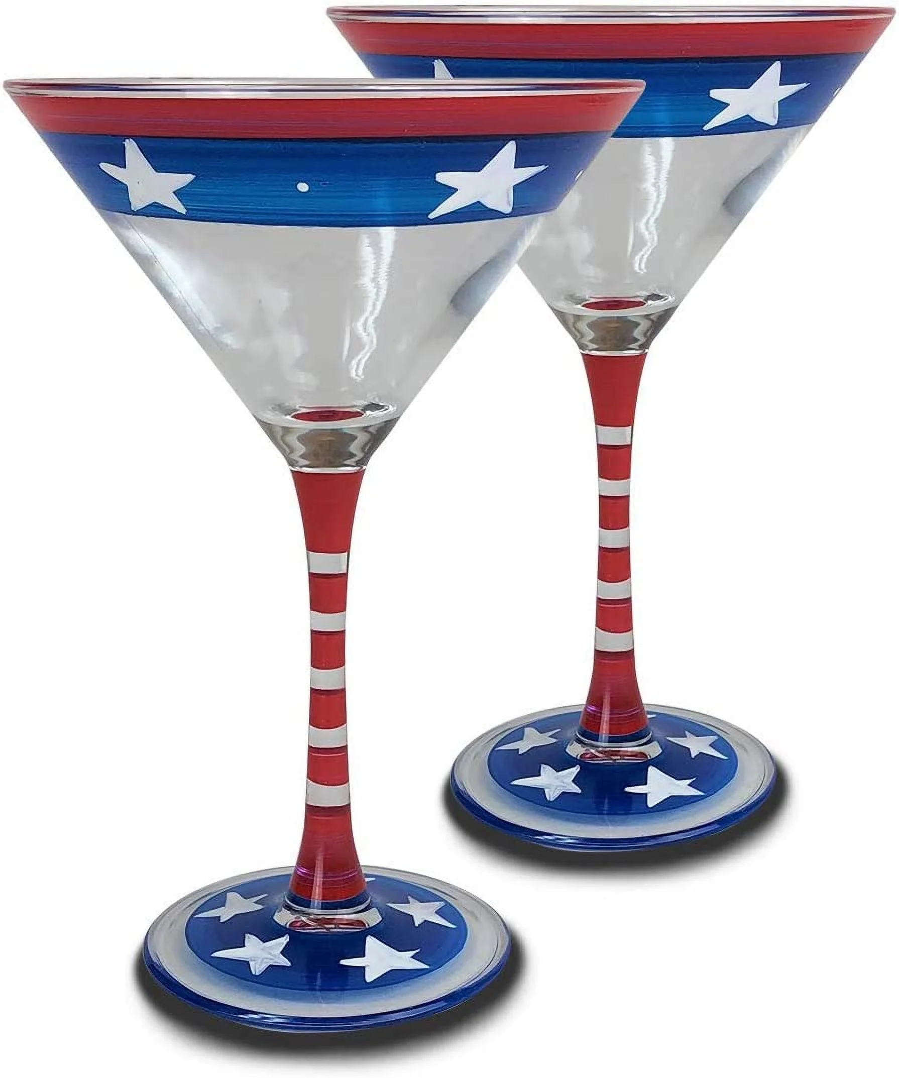 Hand Painted Martini Glasses Set Of 2 - Patriotic Collection - Hand Painted Glassware By Artists - Unique And Decorative Martini Glasses, July 4Th Kitchen Table Décor