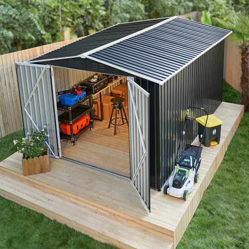 Polar Aurora 8 x 12 FT Outdoor Storage Shed, Metal Garden Shed with Updated Frame Structure, Tool Sheds for Backyard Garden Patio Lawn Black