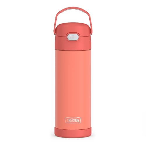 THERMOS FUNTAINER 16 Ounce Stainless Steel Vacuum Insulated Bottle with Wide Spout Lid, Apricot
