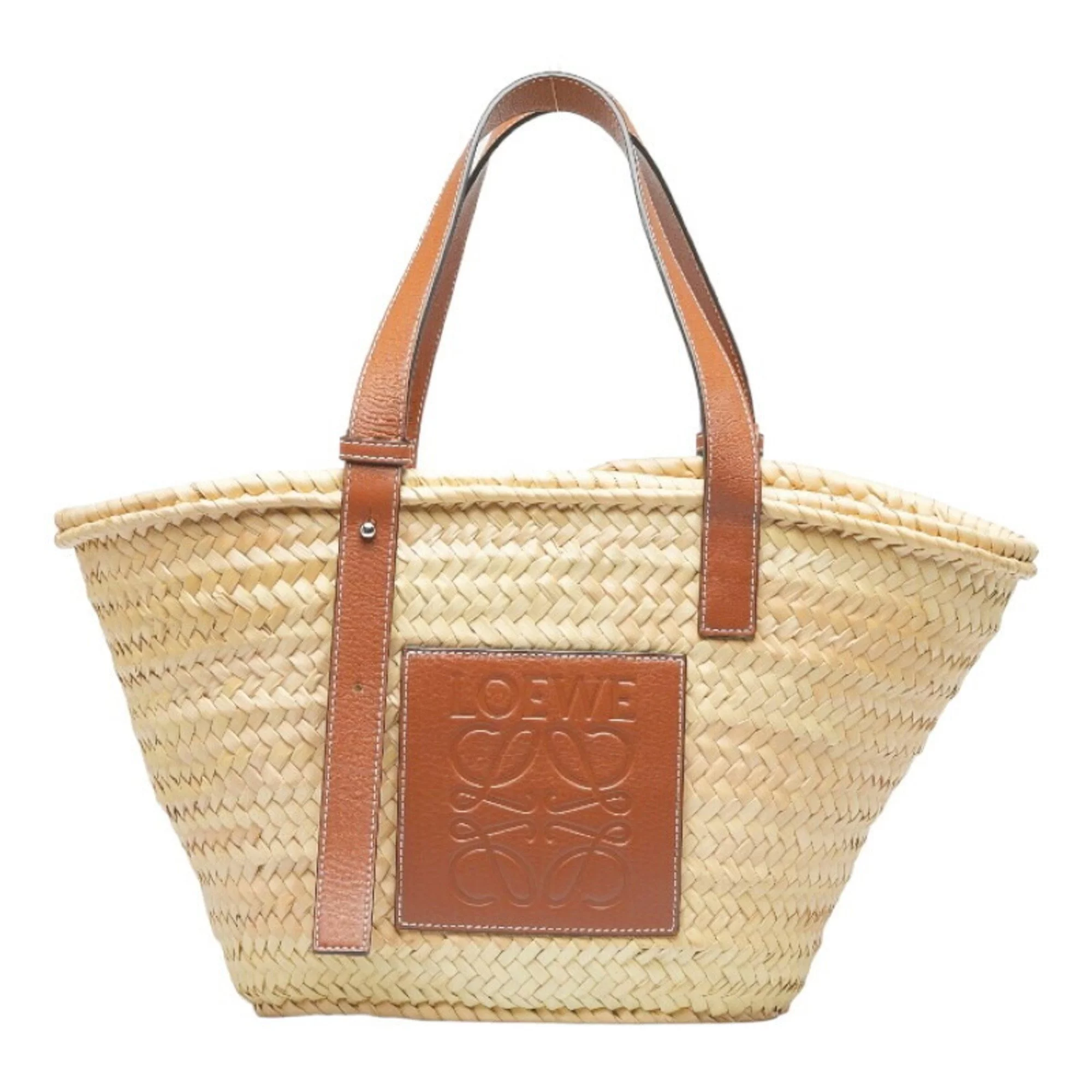 Pre-Owned Loewe Palm Leaf Basket Small Handbag Natural Brown Raffia Leather Ladies LOEWE (Good)