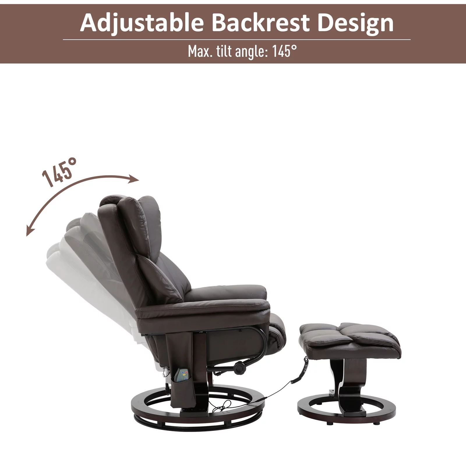 HOMCOM Massage Recliner Chair with Footrest, 10 Vibration Levels, Faux Leather, Brown