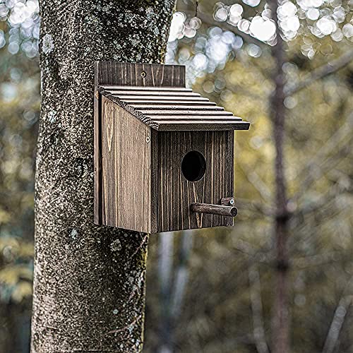 Weatherproof Bird House, Wooden Bird Houses for Outside with Pole, Durable Birdhouse for Finch, Bluebird, Cardinals, Hanging Birdhouse Garden Country Cottages