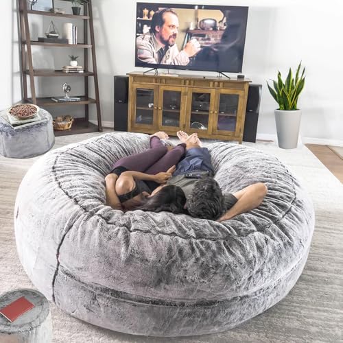 Bean Bag Chair for Adults Kids Oversize Giant Beanbag Chair Cover Without Filler Round Fluffy Comfortable Big Bean Bag Couch Chairs for Bedroom Lounge Large Sofa Sitting Chair,6FT Light Grey