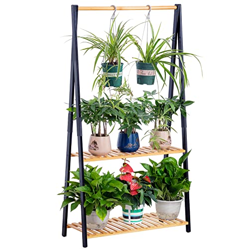 COPREE Bamboo 3-Tier Hanging Plant Stand Planter Shelves Flower Pot Organizer Rack Folding Display Shelving Plants Shelf Unit Holder
