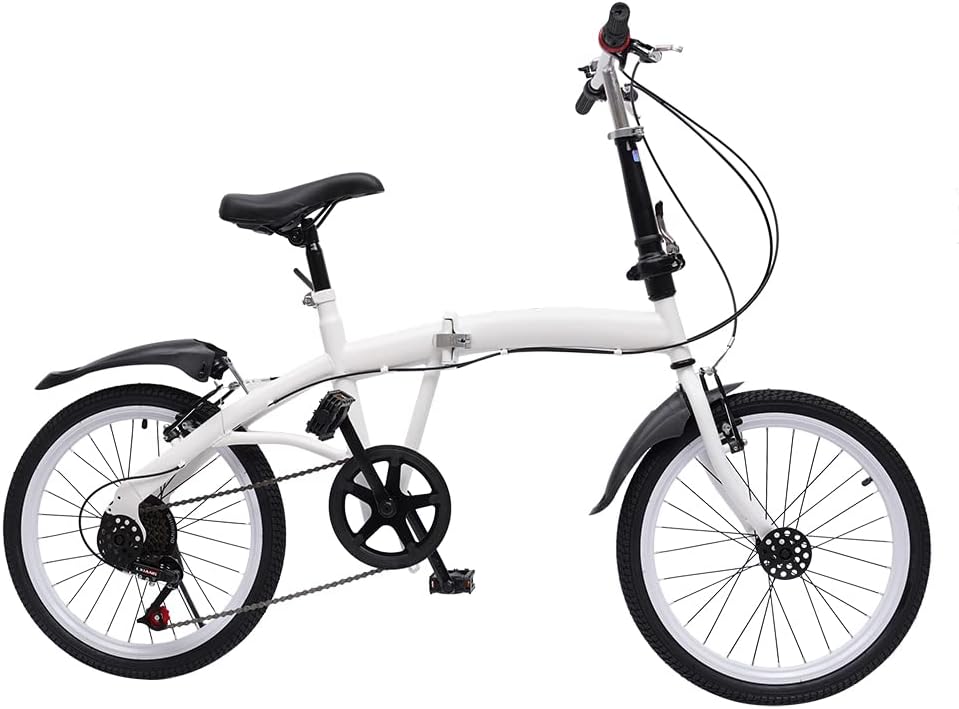 Folding Bike Foldable Bicycle with 7-Speed Shifter Adjustable Handlebar Height 20-Inch Wheels Men and Women City Bicycle with Double V-Brake for Leisure Riding &Commuting White