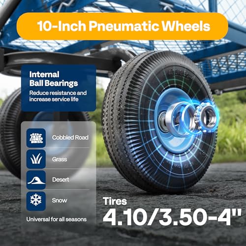 VIVOHOME Heavy Duty 880 Lbs Capacity Mesh Steel Garden Cart Folding Utility Wagon with Removable Sides and 4.10/3.50-4