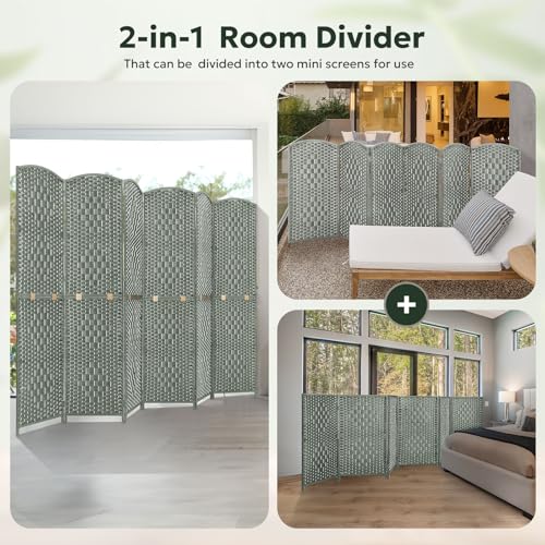 JOSTYLE Folding Privacy Room Divider, 4 Panel Screen Divider 6 ft. Tall Freestanding Extra Wide Rattan Room Partition Wall Separation Dividers, Grey